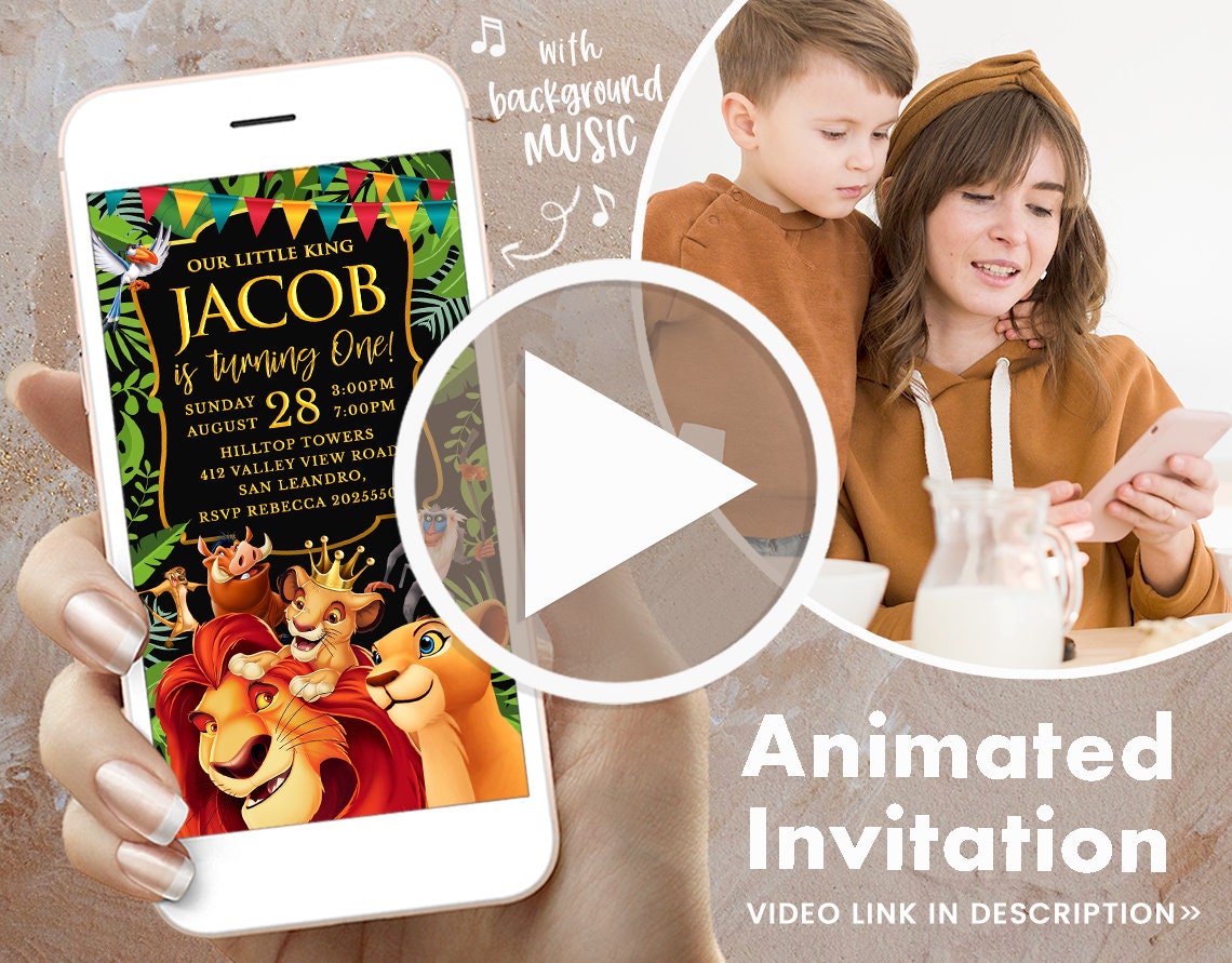 Lion King Video Invitation, Lion King Invitation, Lion King Digital I…