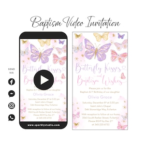 Butterfly Baptism Video Invitation, Baptism & First Birthday Video Invitation, Butterfly Invitation, Baptism Christening Video Invitation