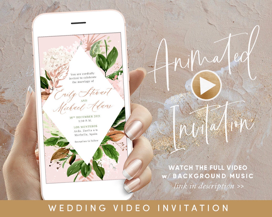 Blush & Rose Gold Wedding Video Evite Electronic Wedding OR - Etsy