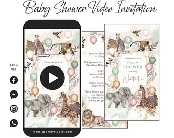 Safari Baby Shower Video Invitation, Safari Animals Baby Shower Invitation, Baby Shower Invitation, Jungle Safari Baby Shower Invitation