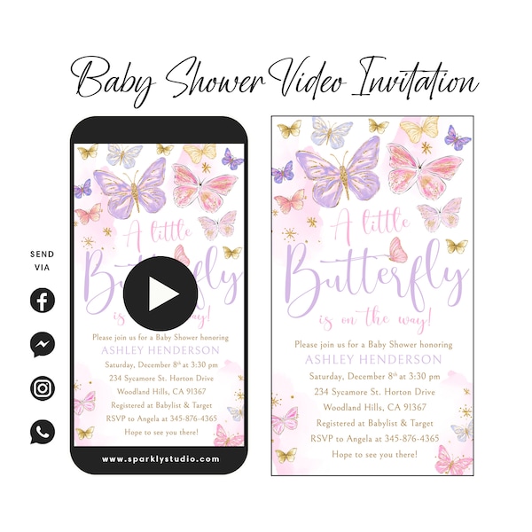 Butterfly Baby Shower Video Invitation, Baby Shower Video Invitation, Digital Butterfly Baby Shower Invitation, Butterfly Invitation