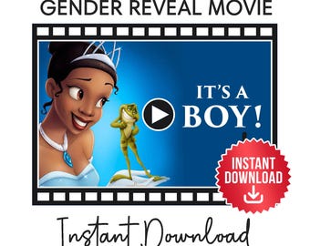 Boy Gender Reveal Video: Princess Tiana and the Frog Instant Download