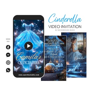 Invitación en video de la Princesa Cenicienta, Invitación en video de Quinceañera, Invitación en video de Dulces 16, Despedida de graduación, Video para guardar la fecha