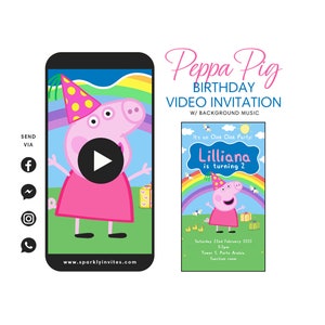 Peppa Pig Video Invitation, Electronic Peppa Pig Birthday Invitation, Peppa Pig Digital Invitation, Peppa Pig Rainbow Invitation