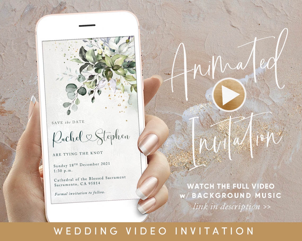 Simple Botanical Greenery Wedding Video Evite Electronic Save - Etsy