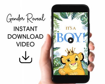 Lion King Gender Reveal Video: Simba It's a Boy Announcement (Instant Download)