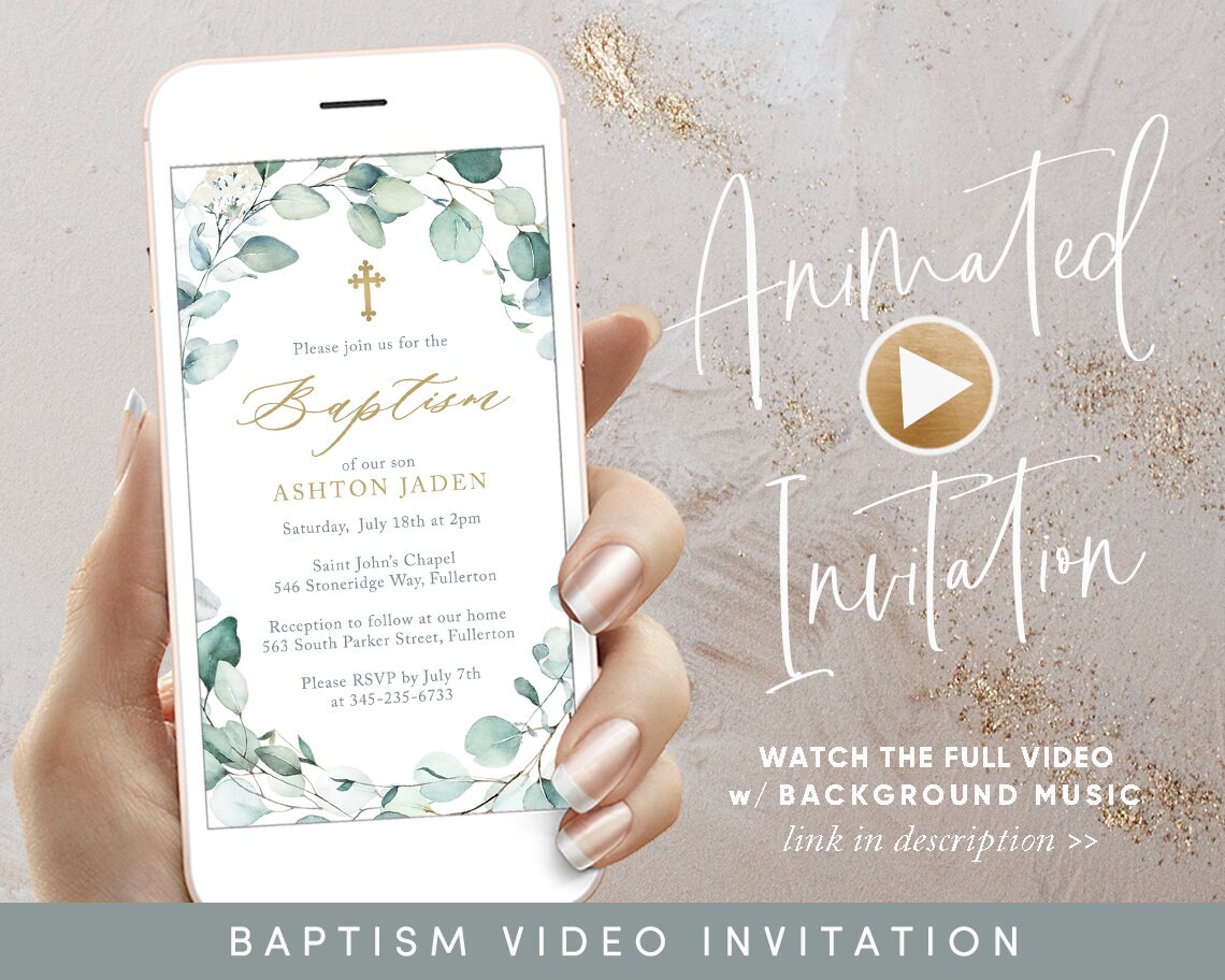 Greenery Baptism Video Evite Animated Invitation for Baptism Etsy