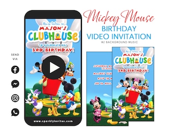 Mickey Video Birthday Invitation,  Mickey Mouse Invitation, Mickey Mouse Clubhouse Birthday Invitation