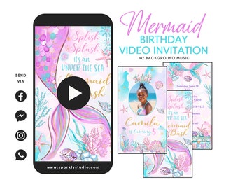 Mermaid Party Video Invitation, Mermaid Theme Birthday Party Electronic Invitation, Mermaid Tail Invitation, Mermaid Invitation