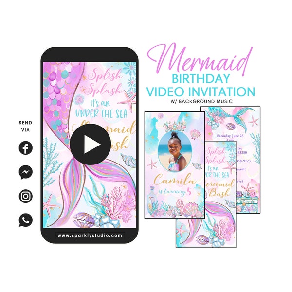 Mermaid Party Video Invitation, Mermaid Theme Birthday Party Electronic Invitation, Mermaid Tail Invitation, Mermaid Invitation