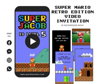 Super Mario Retro Video Invitation, Super Mario Birthday Digital Invitation, Mario Party Invitation, Super Mario Theme Video Invitation