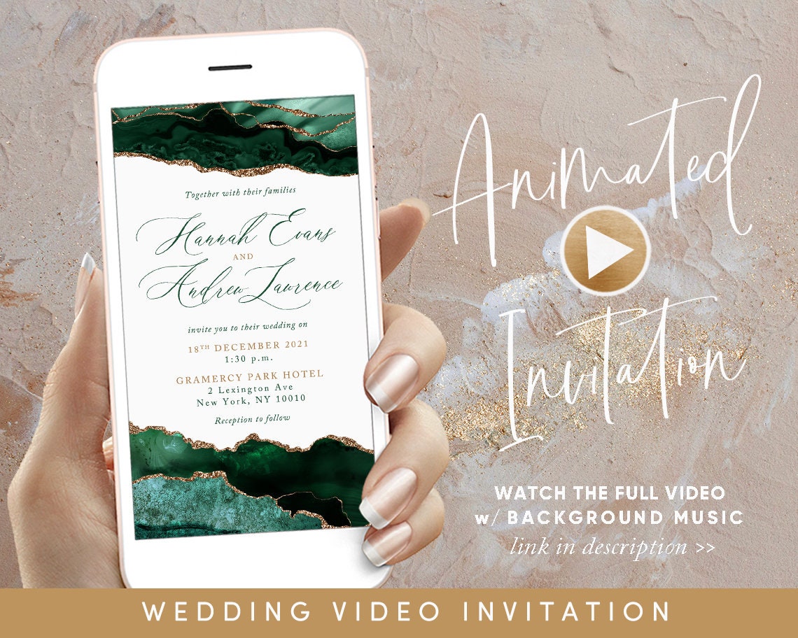 Modern & Elegant Green Agate Wedding Video Evite Electronic - Etsy