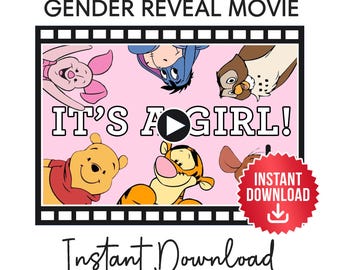 Baby Girl Winnie The Pooh Gender Reveal Video: Instant Download (MP4 File)