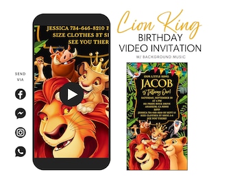 Lion King Video Invitation, Lion King Simba Invitation Ideas, Available in Spanish | Italian | German | Dutch | French