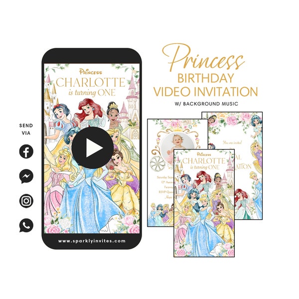 Princess Video Invitation, First Birthday & Baptism Video Invitation, Princess Enchanted Video Invitation, Princess Garden Party Invitation