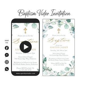 Greenery Baptism Video Invitation, Christening Video Invitation, Greenery Baptism Invitation, Digital Greenery Baptism Invitation