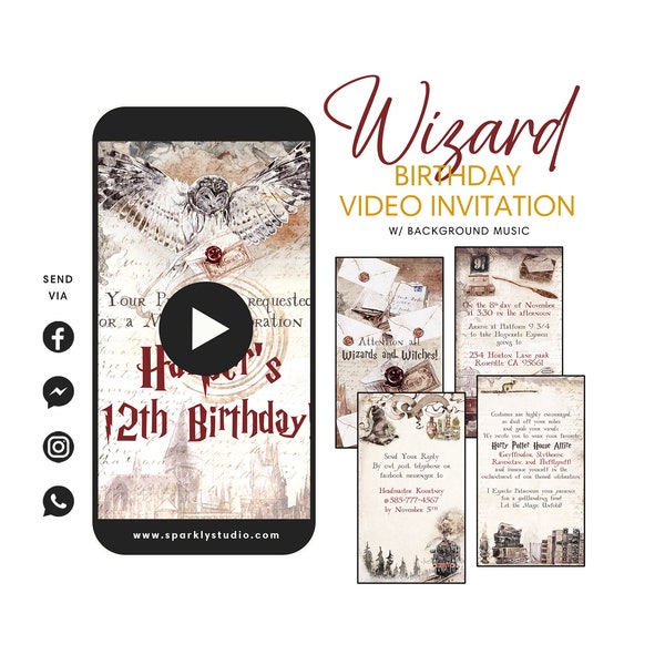 Wizard Birthday Video Invitation, Magic School Birthday Invitation, Wizard Birthday Invitation