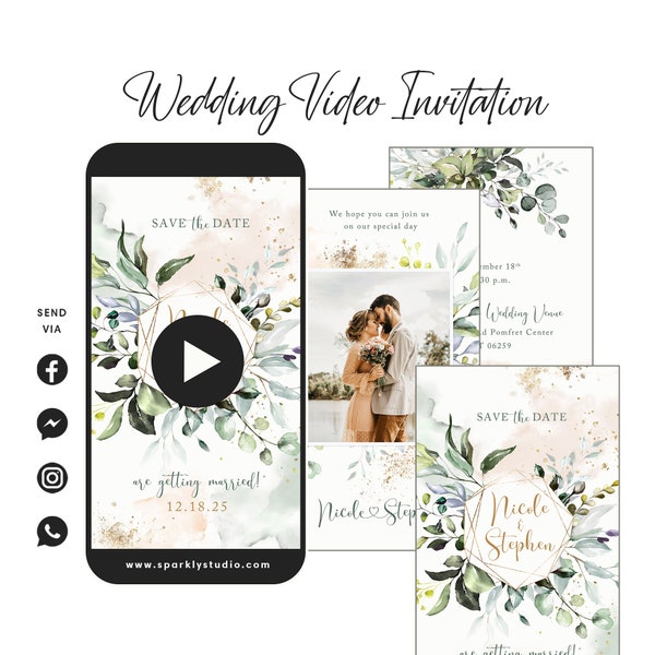 Wedding Video Invitation, Save The Date Video, Greenery Photo Wedding Video Invitation, Greenery Save The Date Video