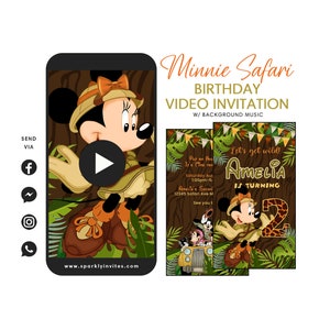Minnie Mouse Safari Video Invitation,  Minnie Safari Invitation Ideas, Mickey Mouse Safari Party Invitation