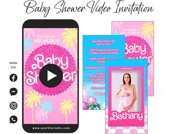 Pink Baby Shower Party Video Invitation, Pink Doll Party Video Invitation