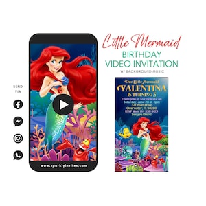 Little Mermaid Video Invitation, Little Mermaid Birthday Invitation Ideas, Electronic Mermaid Invitation, Mermaid Ariel Invitation