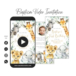 Safari Animals Baptism Video Invitation, Safari Animals Christening Video Invitation, Safari Animals Baptism & First Birthday Invitation