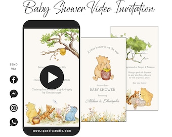 Winnie the Pooh Baby Shower Video Invitation, Classic Winnie the Pooh Video Invitation, Bear Baby Shower Invitation, First Birthday Pooh