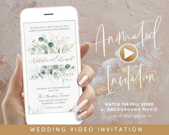 Buy Eucalyptus Greenery & Gold Wedding Video Evite Electronic Online in  India - Etsy
