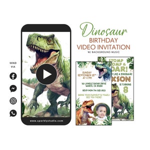 Dinosaur Video Invitation, T-Rex Video Invitation, Dinosaur Party Invitation, T-Rex Dinosaur Digital Invitation, Three-rex Invitation
