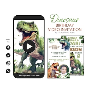 Dinosaur Video Invitation, T-Rex Video Invitation, Dinosaur Party Invitation, T-Rex Dinosaur Digital Invitation, Three-rex Invitation