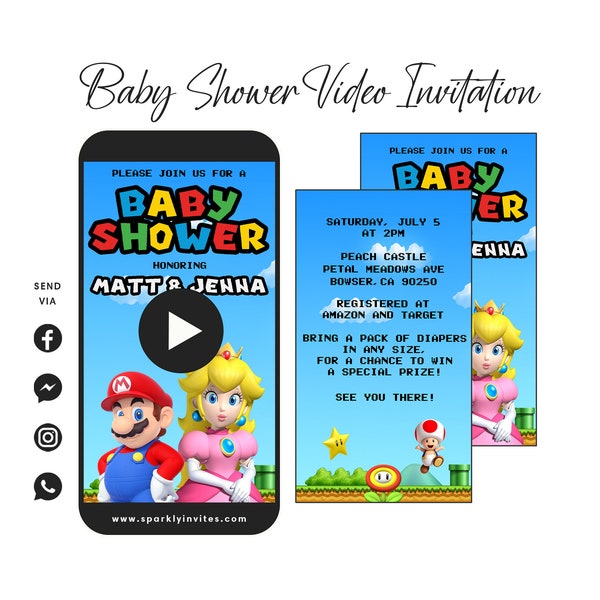 Baby Shower Super Mario Video Invitation, Baby Shower Super Mario Bros Theme Party Invitation, Baby Shower Video Invitation