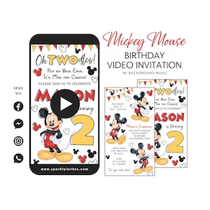 Convite em vídeo do Mickey Mouse, convite do Mickey Oh Twodles, ideias de convite em vídeo para o aniversário do Mickey, convite de aniversário do Mickey, qualquer idade