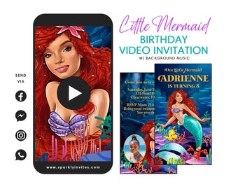 Little Mermaid 2023 Ariel  Video Invitation, Mermaid Theme Birthday Party Electronic Invitation, Mermaid Ariel Invitation