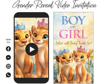 Lion King Gender Reveal Video Invitation: Simba & Nala, Multilingual