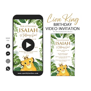 Convite em vídeo para o aniversário do Rei Leão, Ideias para convites digitais do Rei Leão, disponível em espanhol | italiano | alemão | holandês | francês