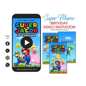 Super Mario Video-Einladung, Mario Geburtstags-Video-Einladung, Super Mario Einladung Ideen, Super Mario Geburtstags-Thema-Party Einladung