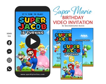 Super Mario Video Invitation, Mario Birthday Video Invitation, Super Mario Invitation Ideas, Super Mario Birthday Theme Party Invitation