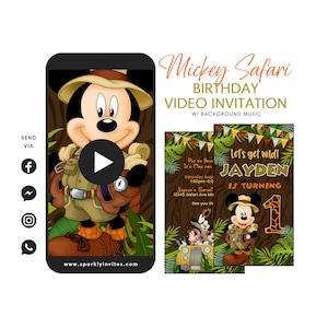 Mickey Safari Video Invitation, Mickey Safari Birthday Invitation, Available in Spanish | Italian | German | Dutch | French