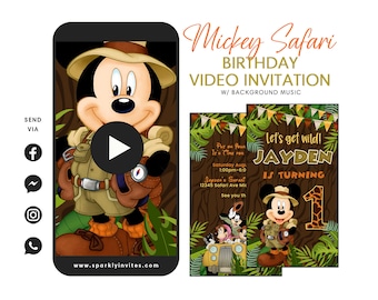 Mickey Safari Video Invitation, Mickey Safari Birthday Invitation, Available in Spanish | Italian | German | Dutch | French
