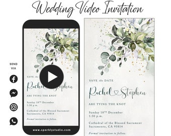 Wedding Video Invitation, Save The Date Video, Simple Botanical Greenery Wedding Video Invitation, Greenery Save The Date Video