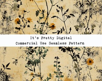 grunge boho floral watercolour flowers rustic seamless repeat pattern design custom fabric printing sublimation file tumbler background png