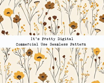boho floral bohemian beige flowers autumn seamless digital repeat pattern commercial use custom fabric sublimation tumbler background png