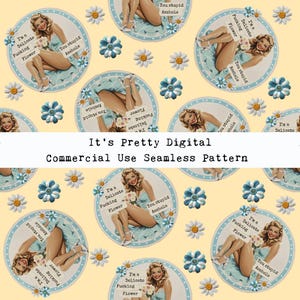 embroidery effect sweary sassy vintage pin up seamless repeat pattern design custom fabric sublimation tumbler background wallpaper
