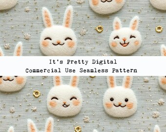 happy bunnies realistic felt rabbits seamless repeat pattern design custom fabric printing sublimation file tumbler background wallpaper