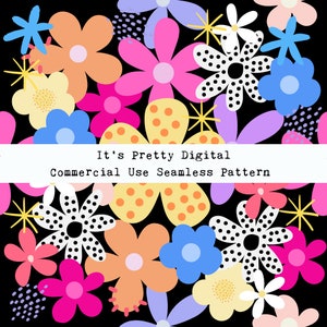 Rainbow retro flowers digital seamless pattern repeat file for custom fabric commercial use sublimation svg png clip art background