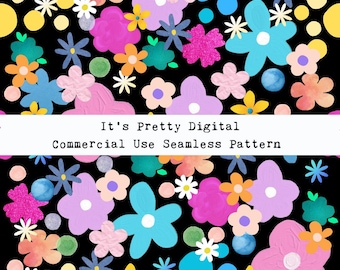 textured floral bright retro flowers paint effect seamless repeat pattern design custom fabric print sublimation tumbler background file