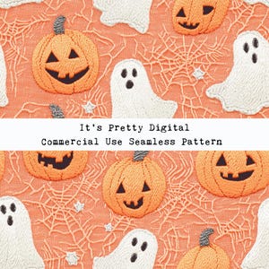 3d realistic embroidery halloween ghosts pumpkin spooky seamless repeat pattern design custom fabric print sublimation background wallpaper