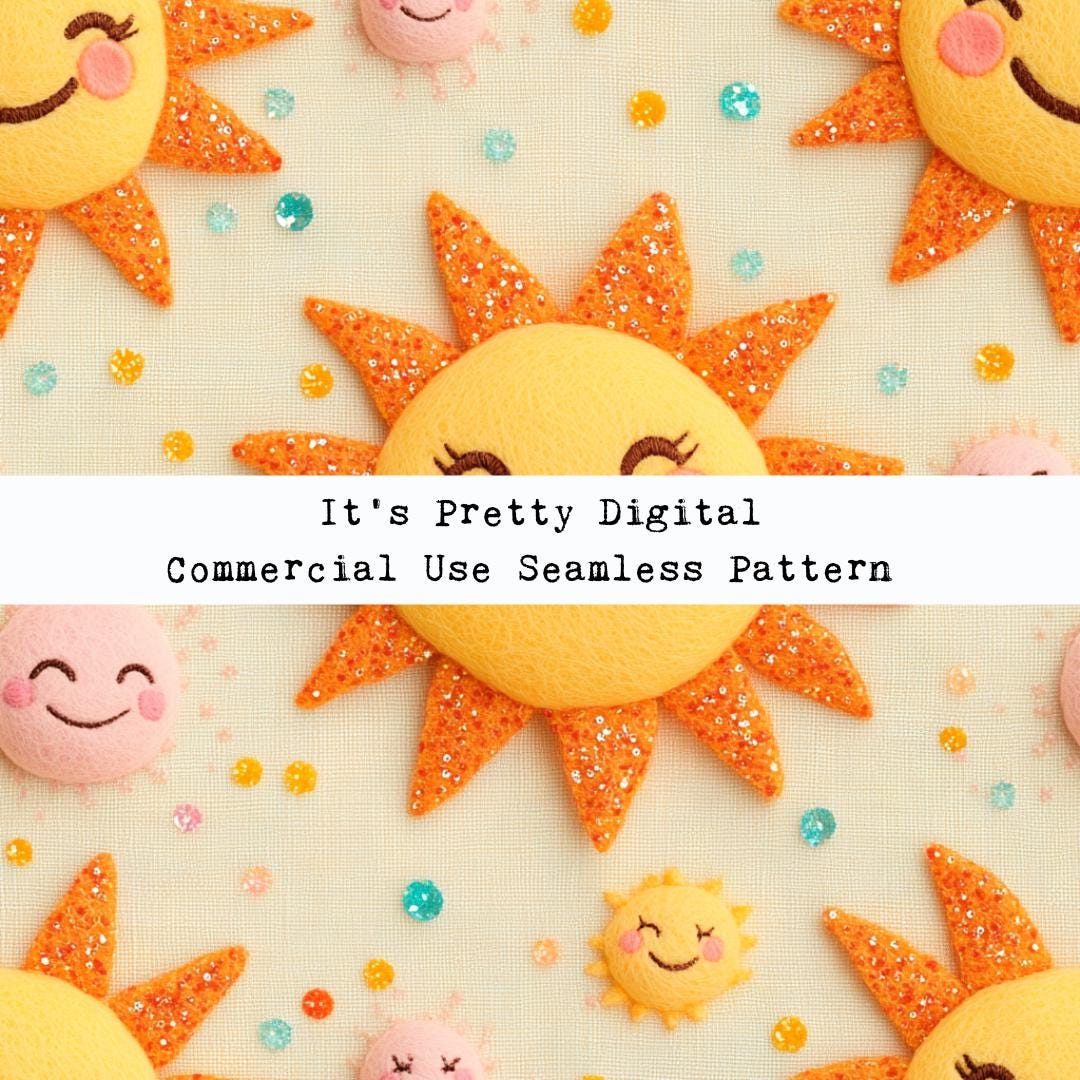 Realistic 3d Seamless Happy Felt Suns Repeat Pattern Design Custom ...