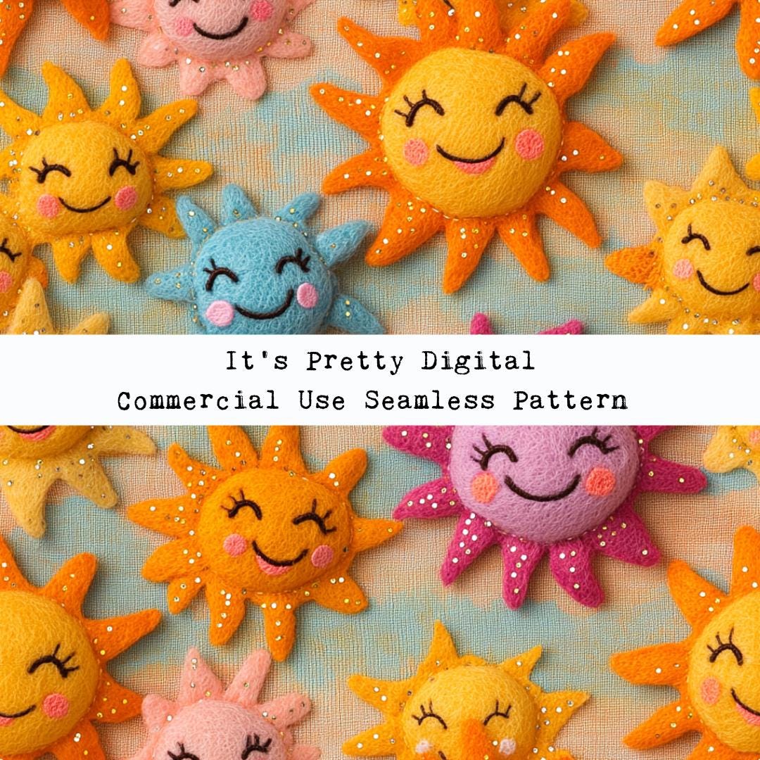 Realistic Felt Happy Suns 3d Seamless Repeat Pattern Design Custom ...
