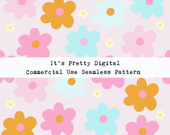 retro floral daisies flowers summer bright seamless repeat pattern custom fabric printing sublimation tumbler design background wallpaper
